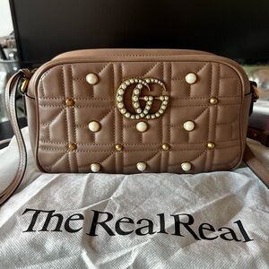 Authentic Rare Gucci Marmont Pearl Camera Bag in Dusty Pink